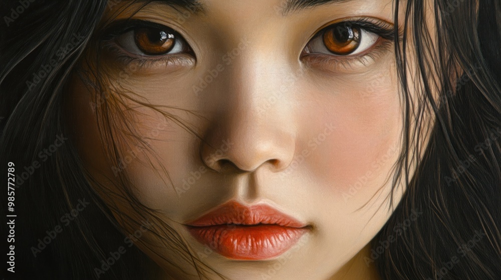 Close-up Portrait of a Woman with Dark Hair and Brown Eyes Close-up Portrait of a Woman with Dark Hair and Brown Eyes