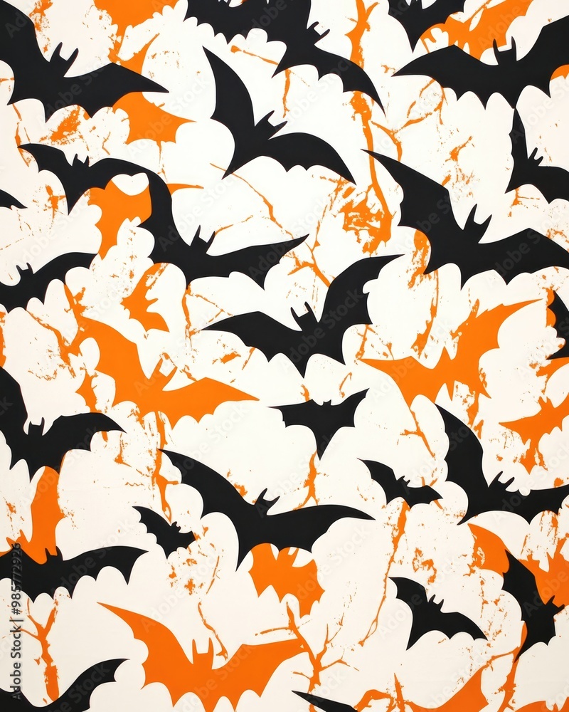 Halloween design with bats on orange and white backdrop Halloween design with bats on orange and white backdrop