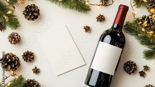 Christmas brunch with wine bottle and wine glass