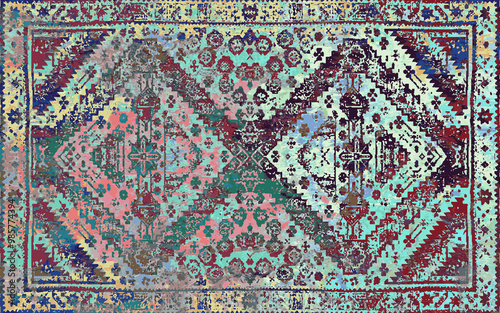 Modern Boho style Carpet design illustration with distressed and grunge texture in high resolution 