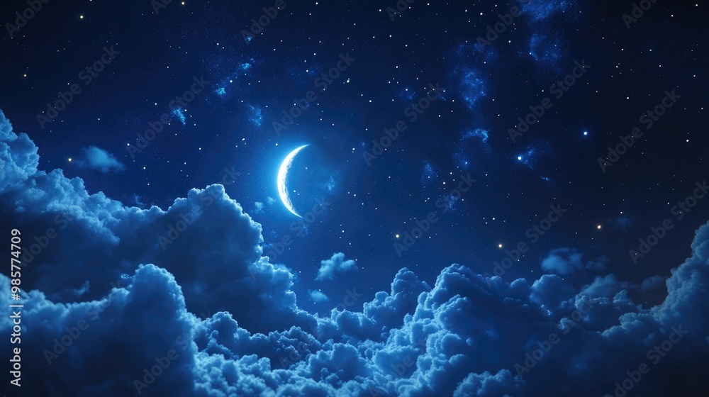 Moonlit clouds and starry night Moonlit clouds and starry night