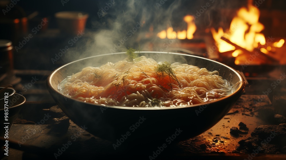 Freshly Steamed Ramen in a Bowl on Classic Wooden Table