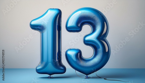 13 number made of blue balloon, copy space