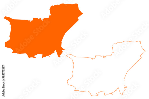 Tilburg city and municipality (Kingdom of the Netherlands, Holland, North Brabant or Noord-Brabant province) map vector illustration, scribble sketch map
