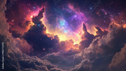 A Celestial Canvas of Clouds, Stars, and Nebulas