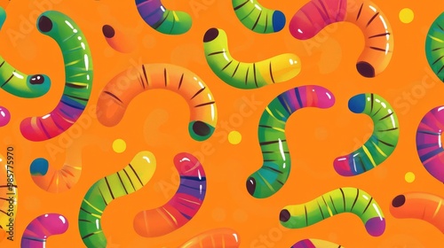 Candy worm pattern on orange background