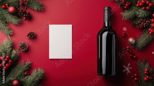 Christmas brunch with wine bottle and wine glass