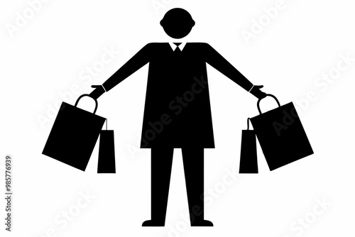 Figura de un hombre sosteniendo varias bolsas de compras, representando una actividad de compras o promoción.