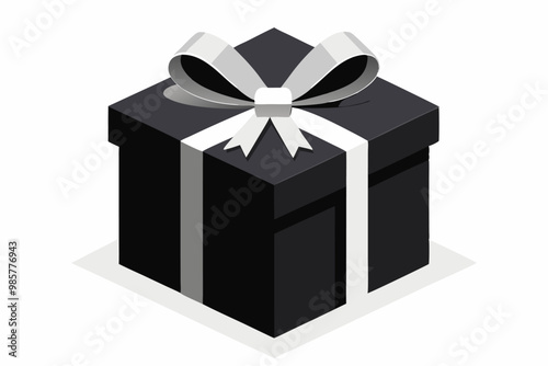 Caja de regalo negra con un lazo blanco, representando una oferta elegante o promoción de lujo.