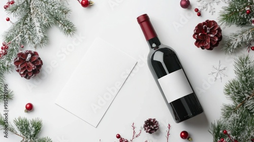 Christmas brunch with wine bottle and wine glass