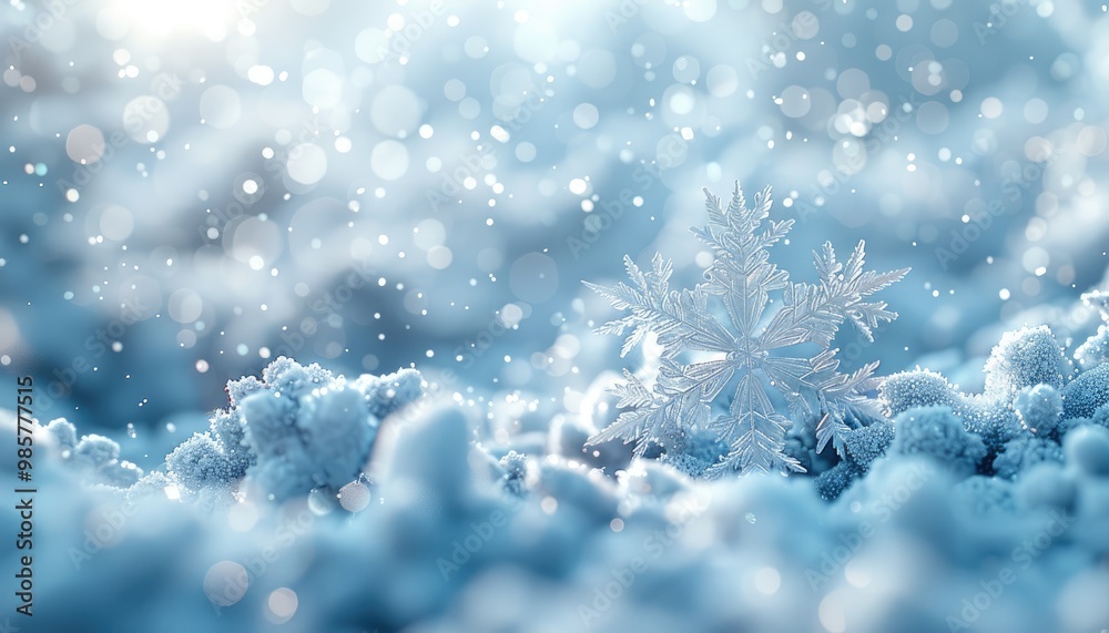 Close-up of a Delicate Snowflake in a Snowy Landscape Close-up of a Delicate Snowflake in a Snowy Landscape