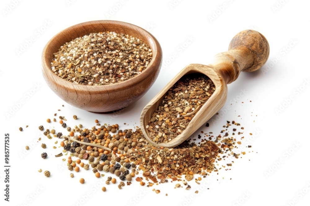 A fresh Za'atar and Za'atar Power isolated on white A fresh Za'atar and Za'atar Power isolated on white