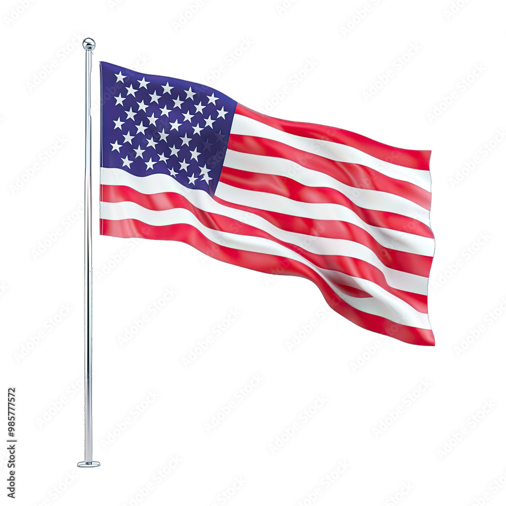 Fototapeta premium 3d Rendered Stylized American Flag Waving for Memorial Day Decorations. Isolated on a Transparent Background. Cutout PNG.