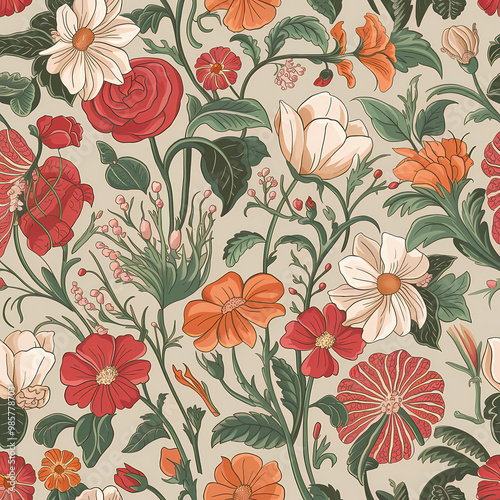 Wallpaper Mural blush pink vintage botanical floral illustration, flower pattern background Torontodigital.ca