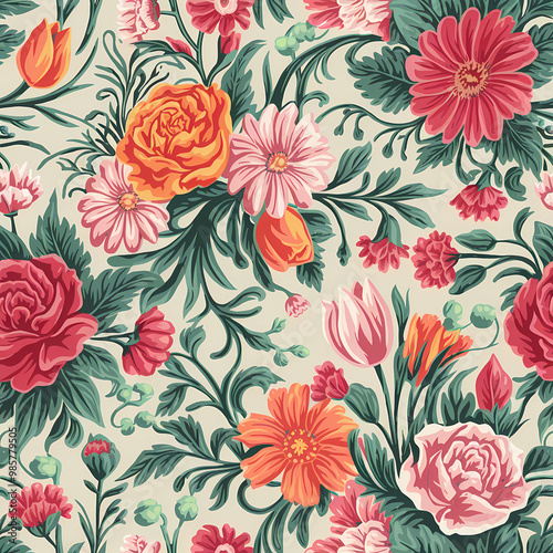 pattern with blush pink roses and flowers