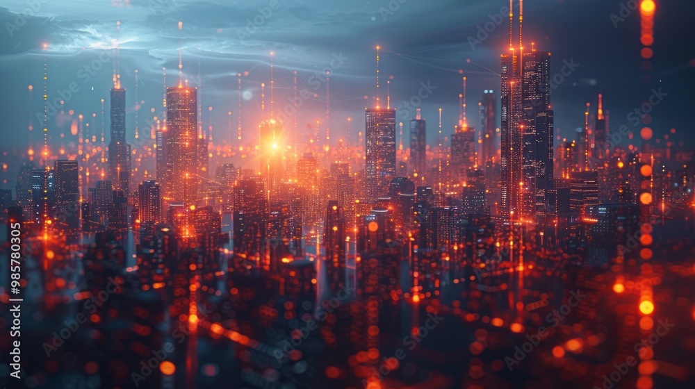 Fototapeta premium Futuristic Cityscape with Glowing Lights