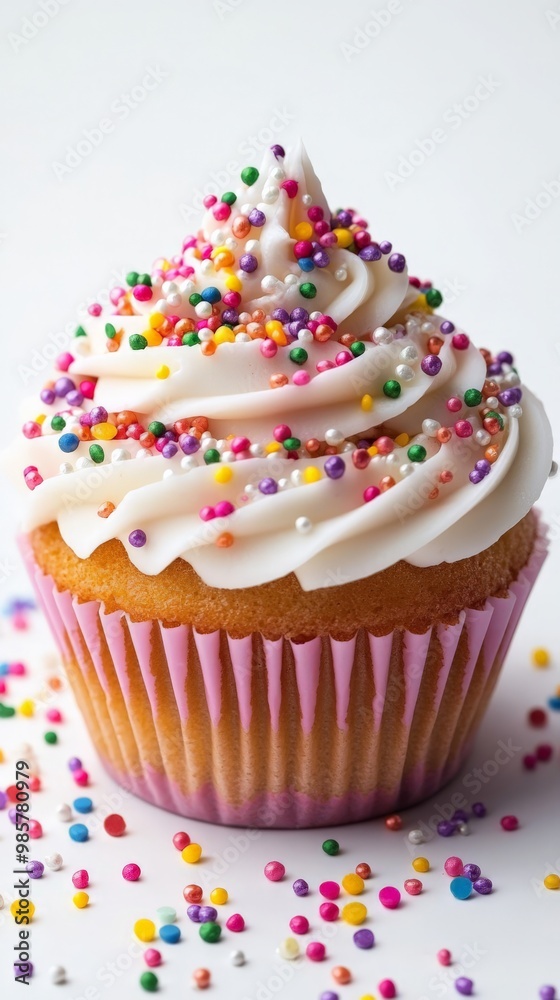Cupcake with sprinkles on white background, sweet treat Cupcake with sprinkles on white background, sweet treat