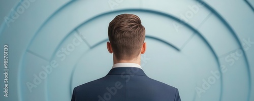 Business leader standing in a digital conference room, outlining the company s future strategy and innovation plans   corporate leadership, visionary planningม Stand with your back turned photo