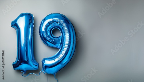 19 number made of blue balloon, copy space