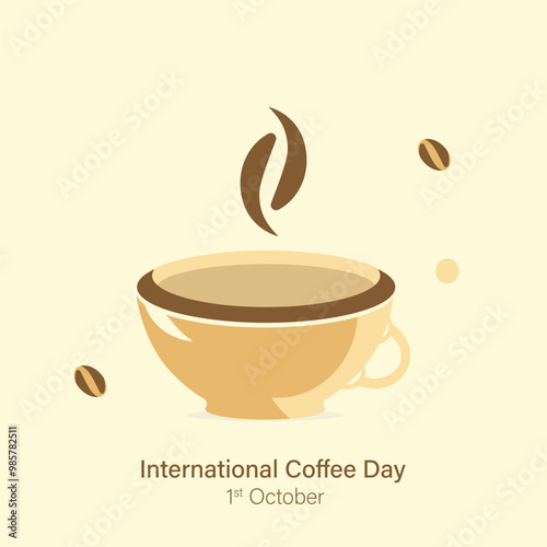 October 1 is Observed as International Coffee Day. Coffee Cup with coffee beans on isolated background. Vector, illustration.