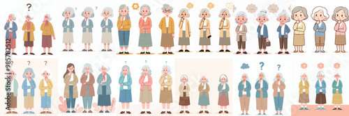  vector set of mother characters thinking in flat design style