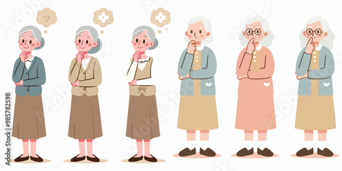  vector set of mother characters thinking in flat design style