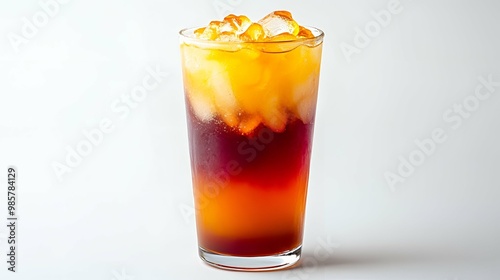 Refreshing Thai Iced Tea with Layered Colors in a Glass. photo