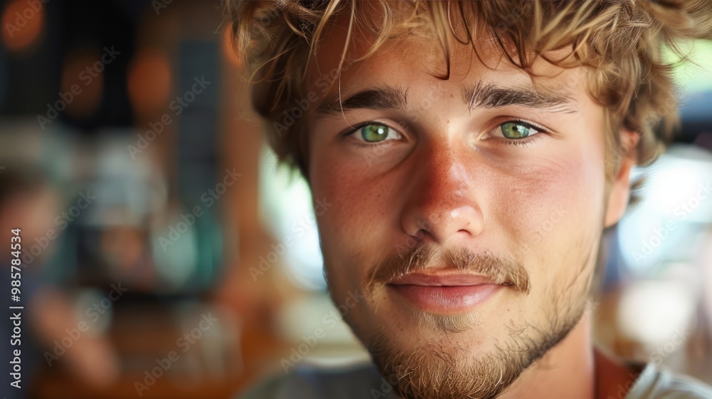 Close-up Portrait of a Young Man with Green Eyes
