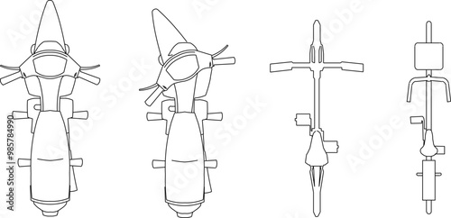 Vector sketch illustration of a detailed parking silhouette design for motorbike and bicycle transportation seen from above