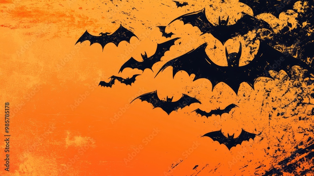 Halloween Background featuring Flying Bats on Orange Halloween Background featuring Flying Bats on Orange