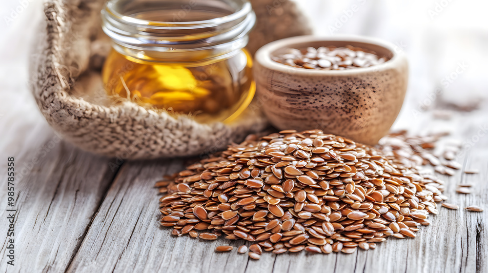 Flax seeds in wooden bowl Flax seeds in wooden bowl