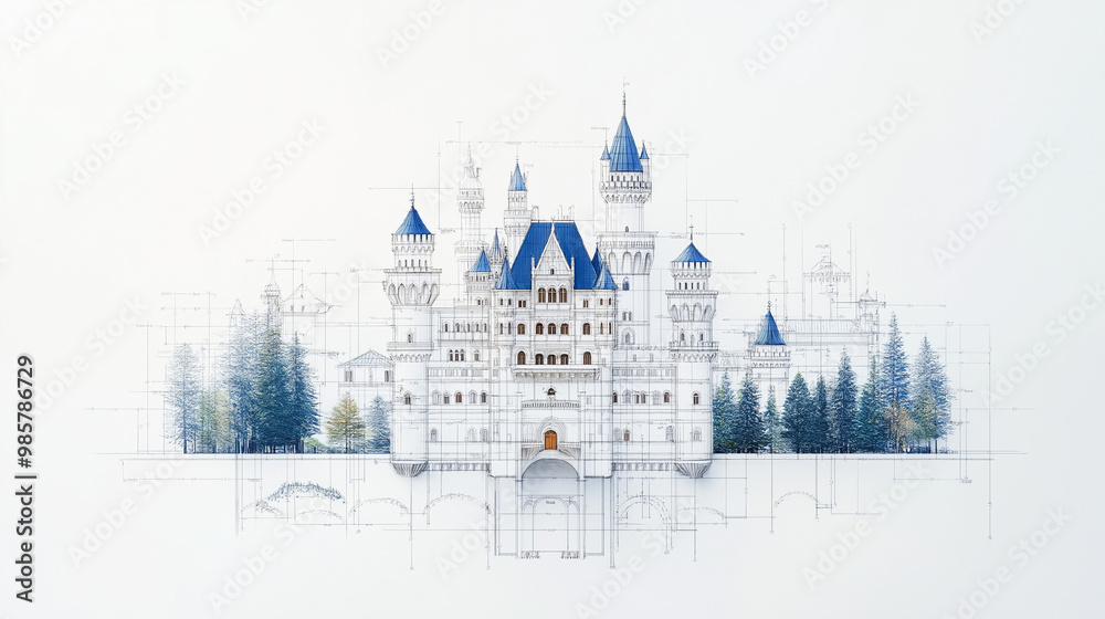 Obraz premium Artistic blueprint of a castle design