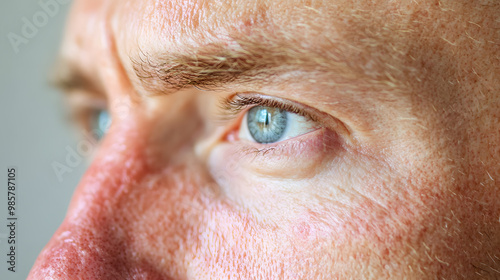 Close up face of young man suffering from problem skin. Acne, rosacea, dry skin. Dermatology concept photo