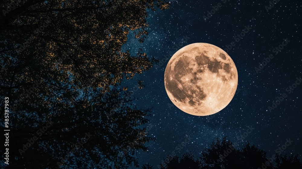 Fototapeta premium Full moon illuminating a night sky