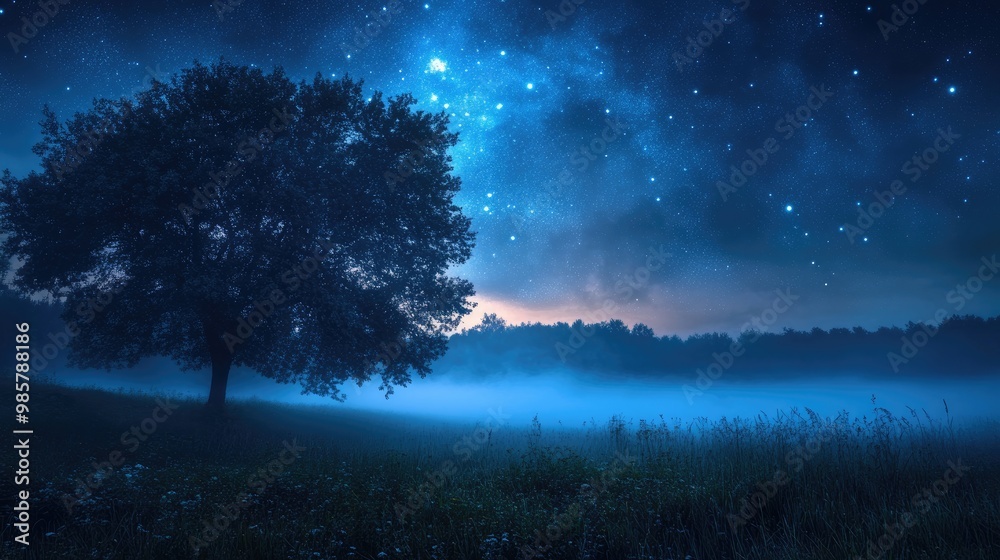 mystical night landscape with fog mystical night landscape with fog