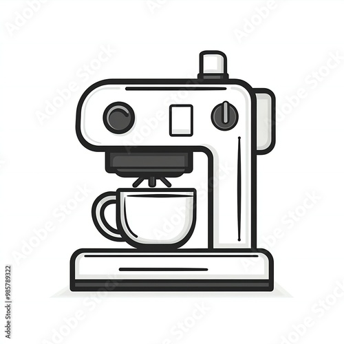 Simple coffee machine icon with minimalistic design and clean outline on white background new beautiful stock image illustration AI