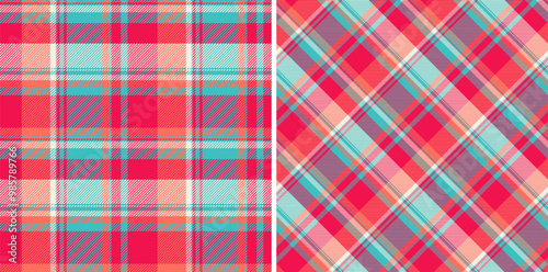 Texture check tartan of plaid pattern background with a vector seamless textile fabric. Set in neon colors. Stylish living room and bedroom decor.