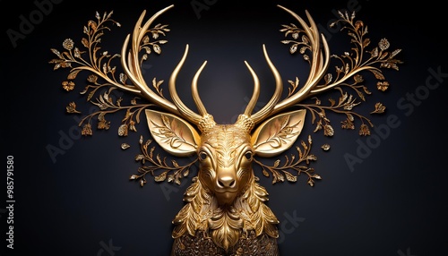 Refined gold stag with floral details photo