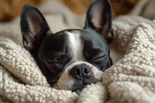 banner featuring a calm boston terrier dog, perfect for pet lovers to showcase relaxation vibes photo