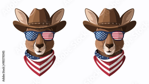 Stylized illustration of a cowboy kangaroo with sunglasses and bandana, embodying a fun and adventurous spirit.