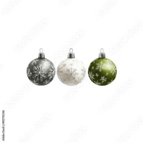 Three Christmas Ornaments with Snowflake Design