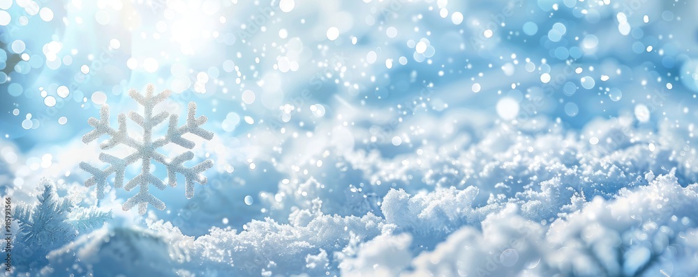 A Single Snowflake Resting on Freshly Fallen Snow A Single Snowflake Resting on Freshly Fallen Snow