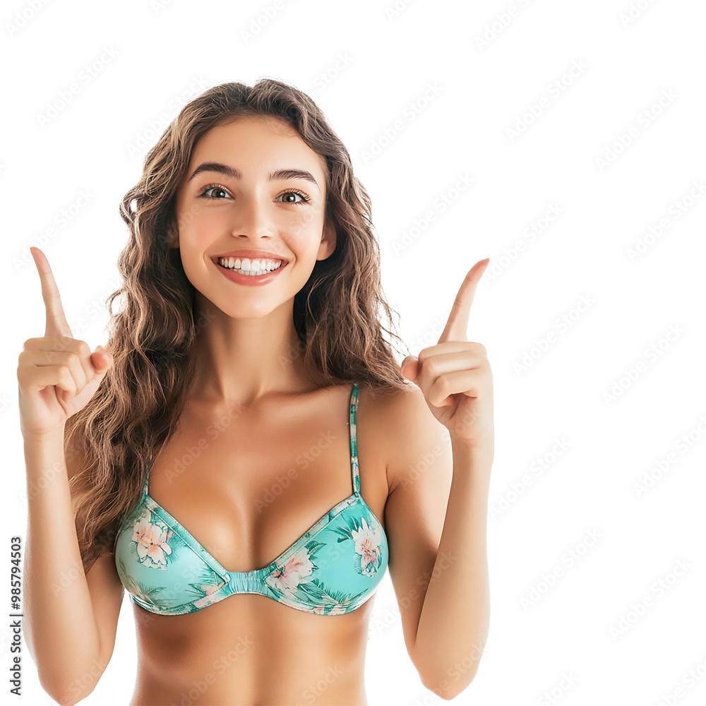 © arjan_ard_studio - cut out a beautiful cheerful woman in swimming suit point to something © arjan_ard_studio - cut out a beautiful cheerful woman in swimming suit point to something