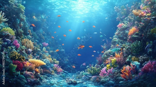 Vibrant Coral Reef with Colorful Fish and Sunbeams