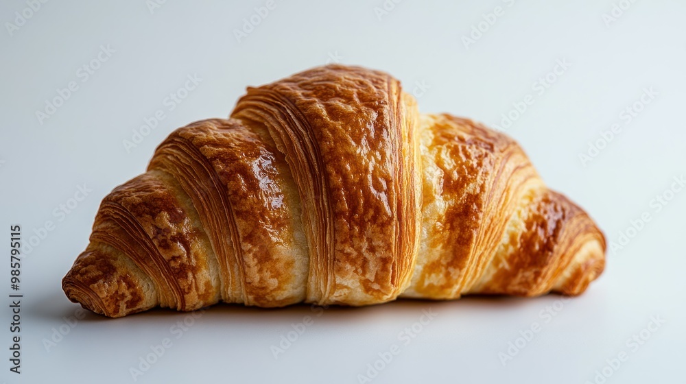 A Single Golden Brown Croissant on a White Background A Single Golden Brown Croissant on a White Background