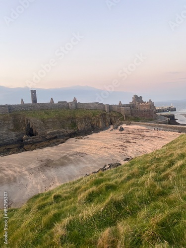 Fenella beach and peel castle in the Isle of Man  photo