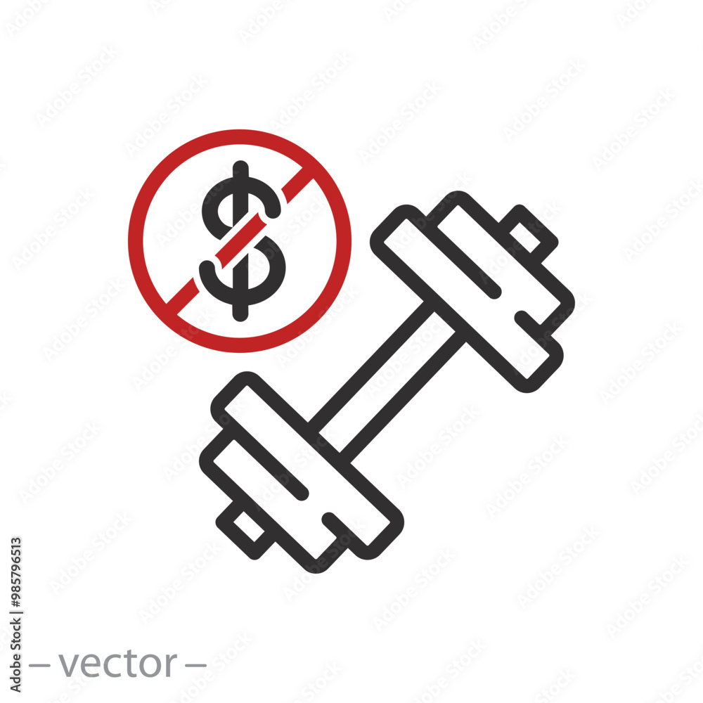 free training icon, no need to pay for physical education class, do not money for fitness, dumbbell, thin line symbol - editable stroke vector illustration free training icon, no need to pay for physical education class, do not money for fitness, dumbbell, thin line symbol - editable stroke vector illustration
