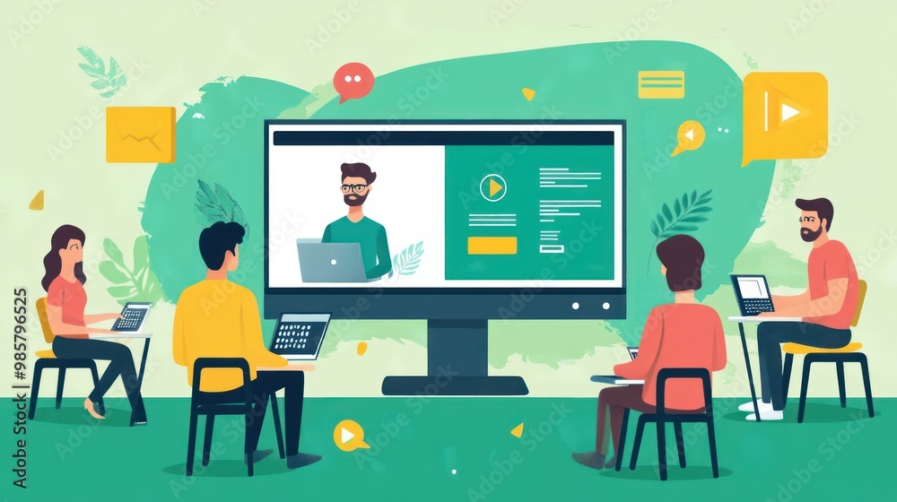 Online Learning Session with a Group of Students and a Male Instructor Online Learning Session with a Group of Students and a Male Instructor