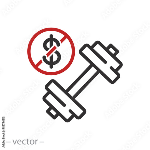 free training icon, no need to pay for physical education class, do not money for fitness, dumbbell, thin line symbol - editable stroke vector illustration