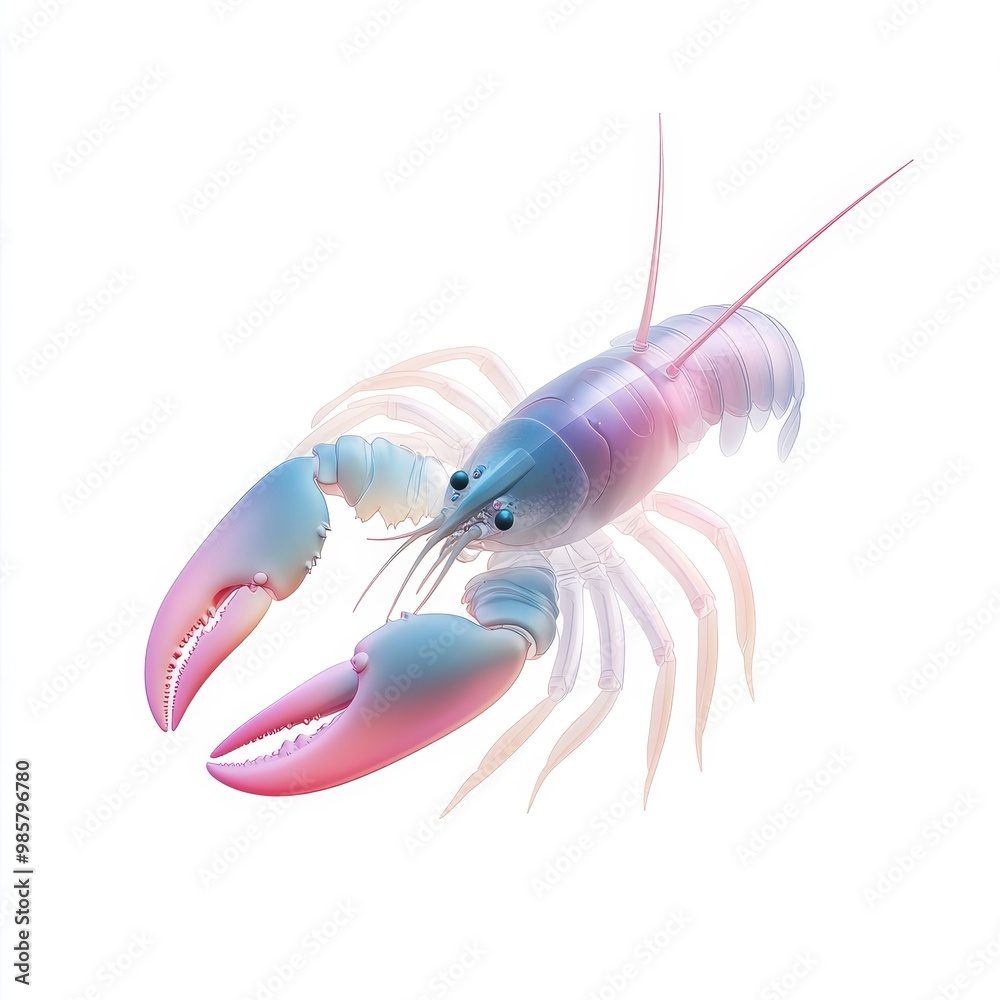 A lobster clipart, futuristic design, holographic effect, sci-fi theme, isolated on white background.